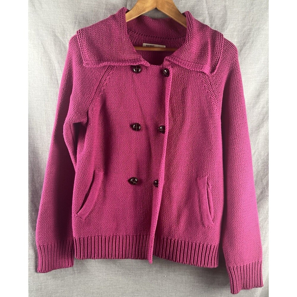 Old Navy Cardigan Sweater Women's L Pink Knit Double Breasted Nautical Military